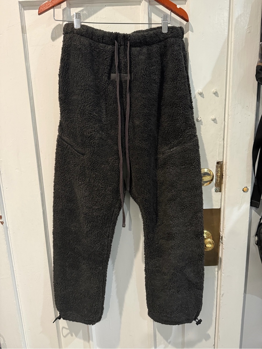 Essentials Black Sherpa Jogger Pants with Drawstring